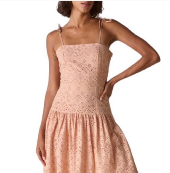 NWT St. Roche Benedict Dress in Tan Eyelet Convertible Straps Midi Dress - Picture 10 of 11